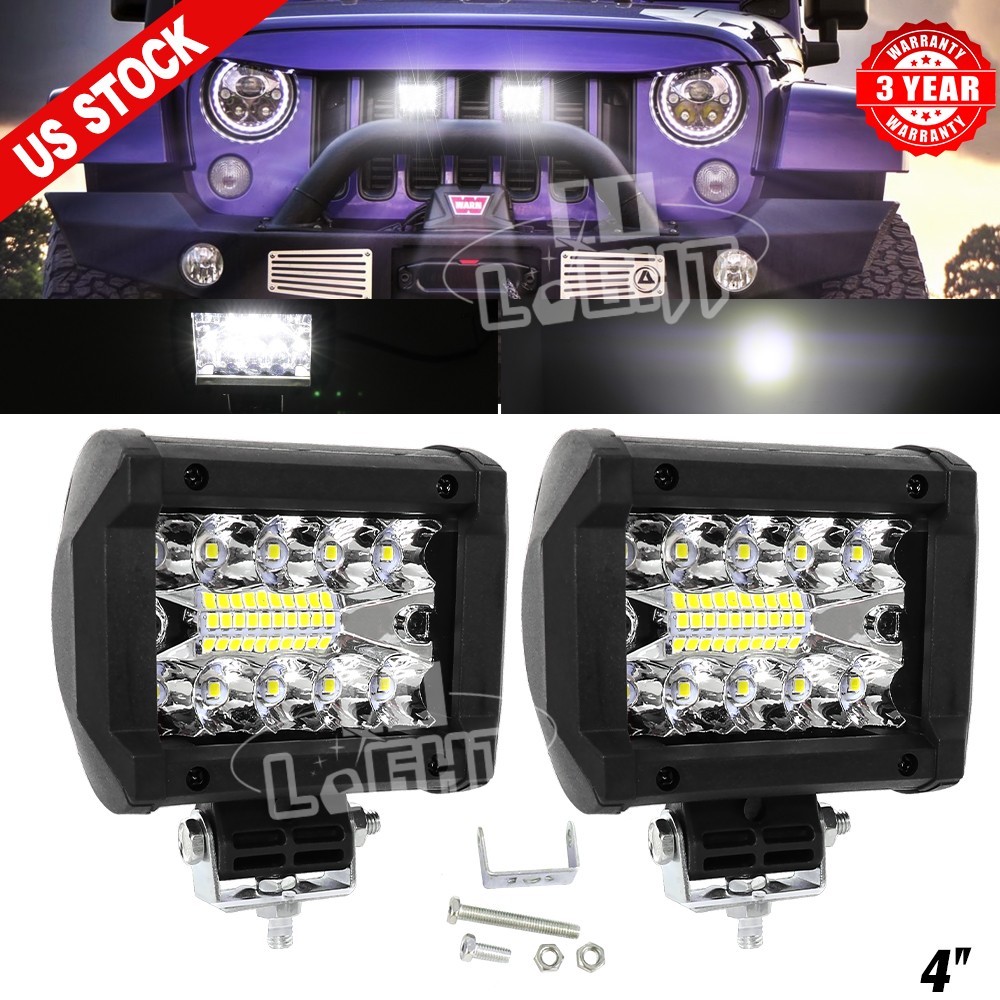 Pair 4" LED Work Light Bar Spot Flood Pods Fog Lamp Offroad Driving Truck ATV