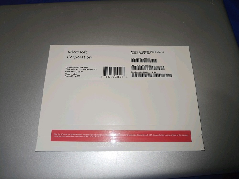 Microsoft Windows Server 2022 Standard OEM - 16 Core System License w/ COA