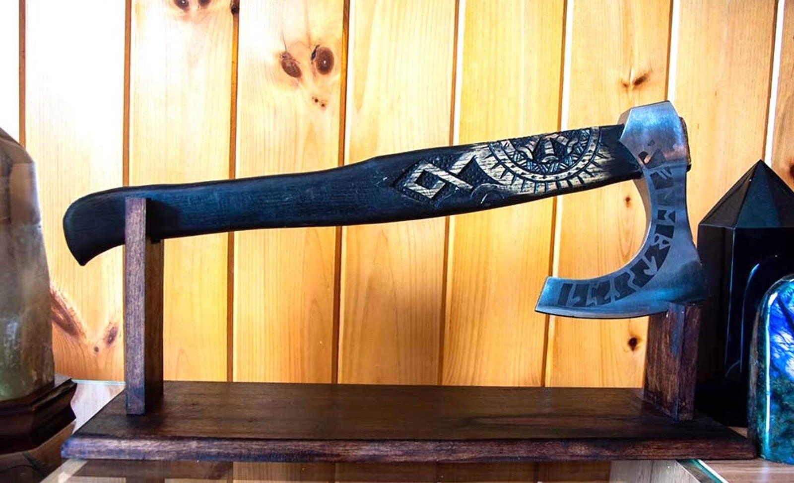 High Polish Tactical Viking Axe - Hand Forged Carbon Steel w/Leather Sheath