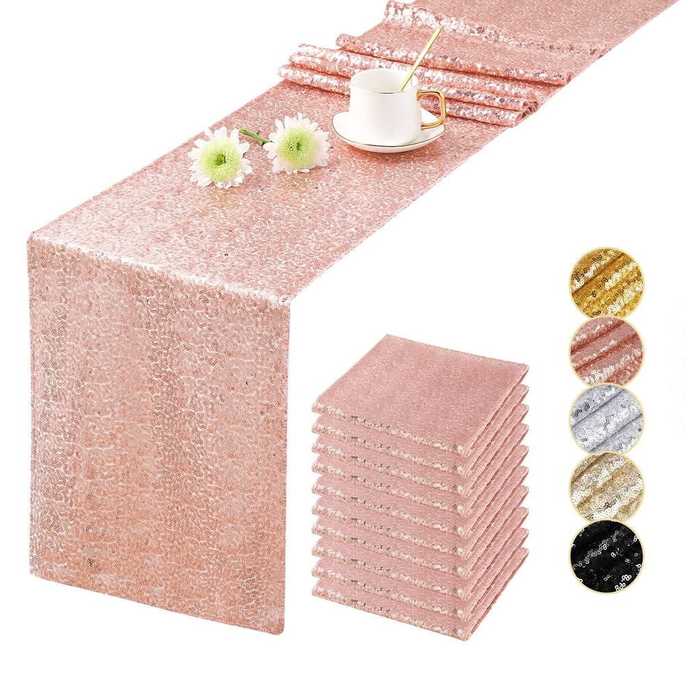 Rose Gold Table Runners 10 Pcs Table Decorations for Party Tablecloth Sequin ...