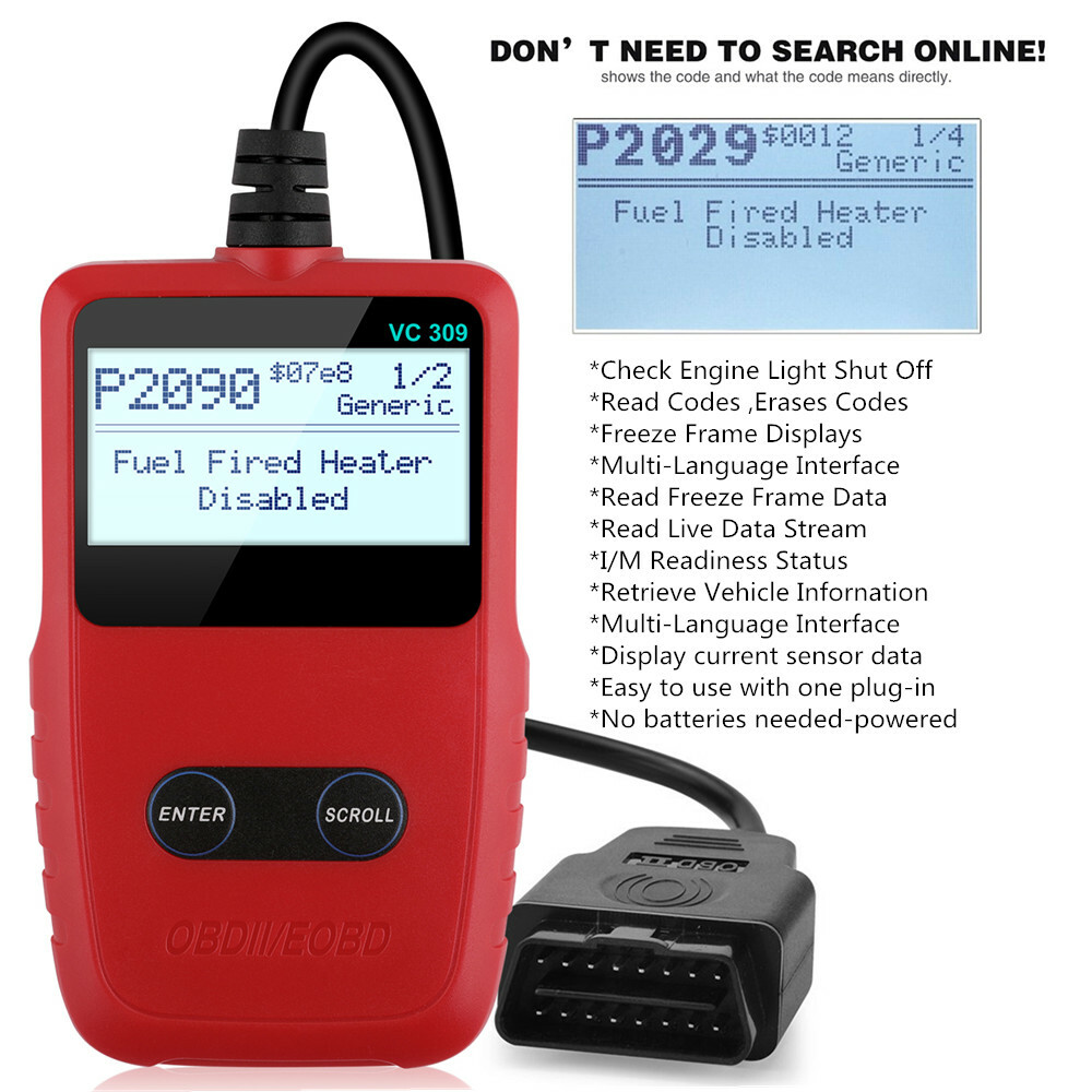 VC309 Car EOBD OBDII Scanner Code Reader Auto Fault Engine Diagnostic Reset Tool