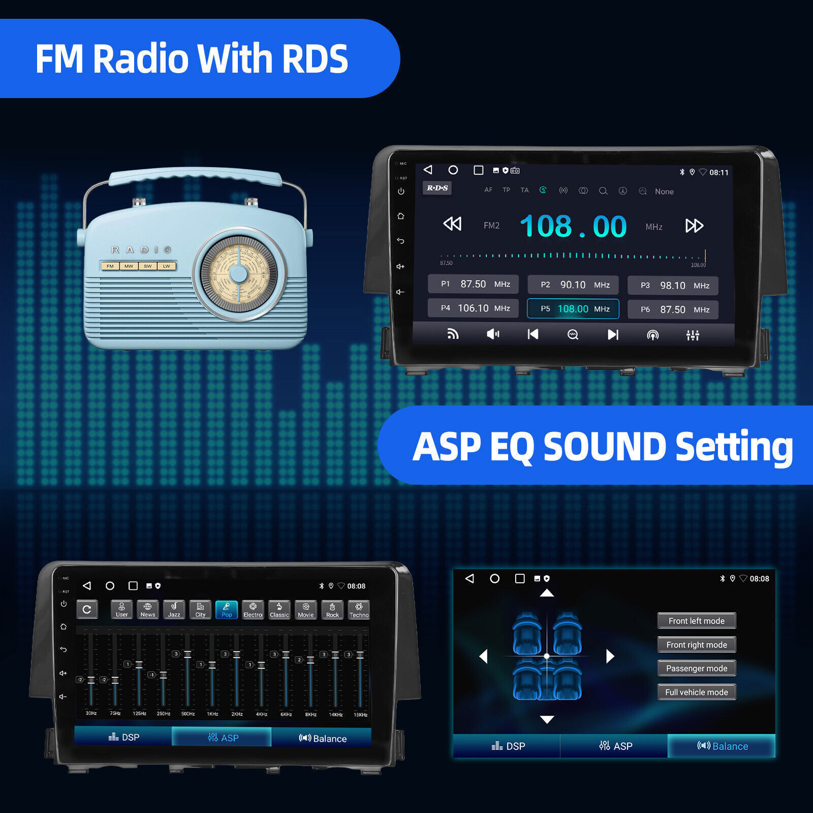 Android 13 Carplay Car Stereo Radio GPS WIFI For Honda Civic 2016-2020 Head Unit