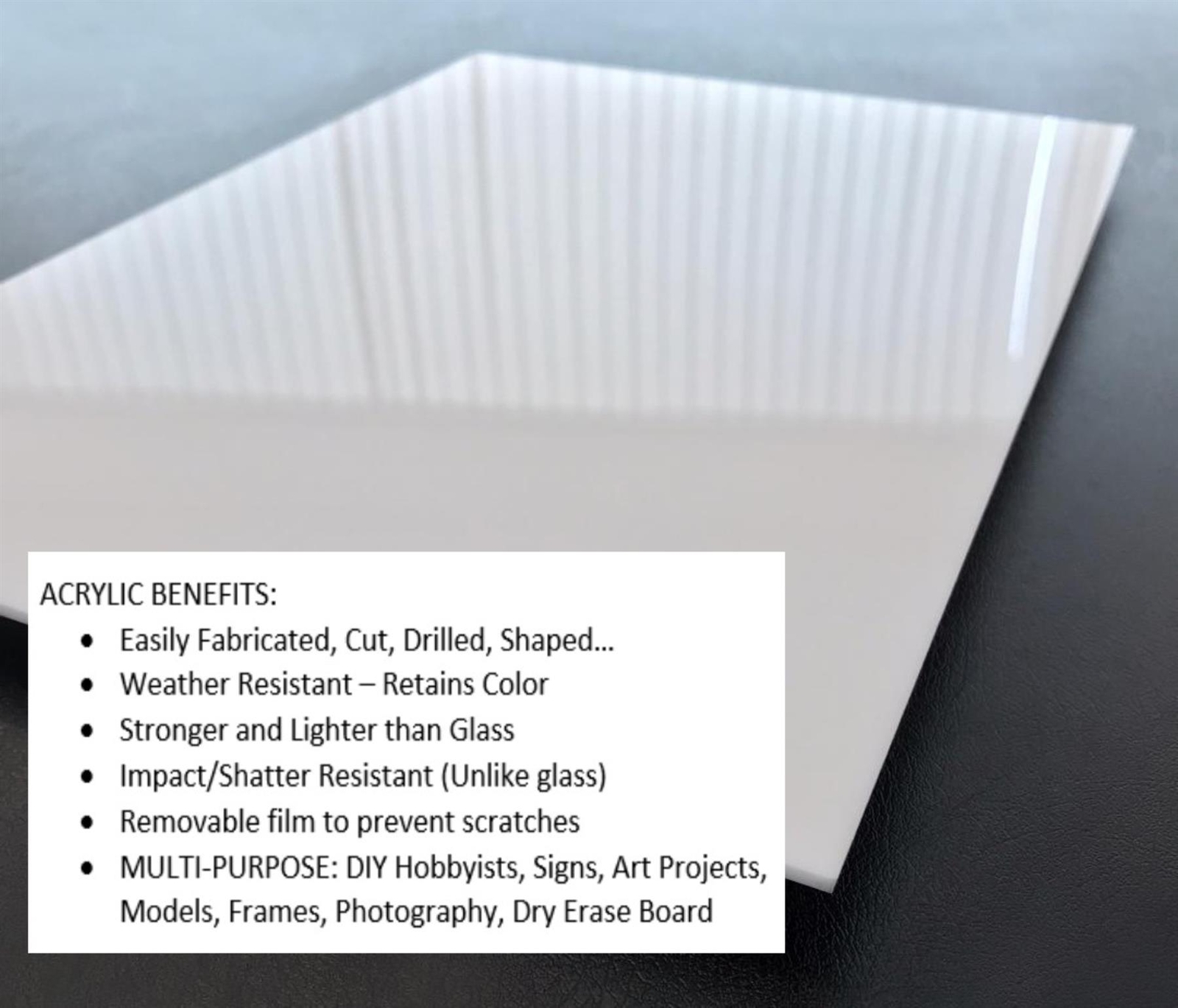White Acrylic Plexiglass Sheets 1/8” (3mm) Thick: Opaque OR Translucent 17 Sizes