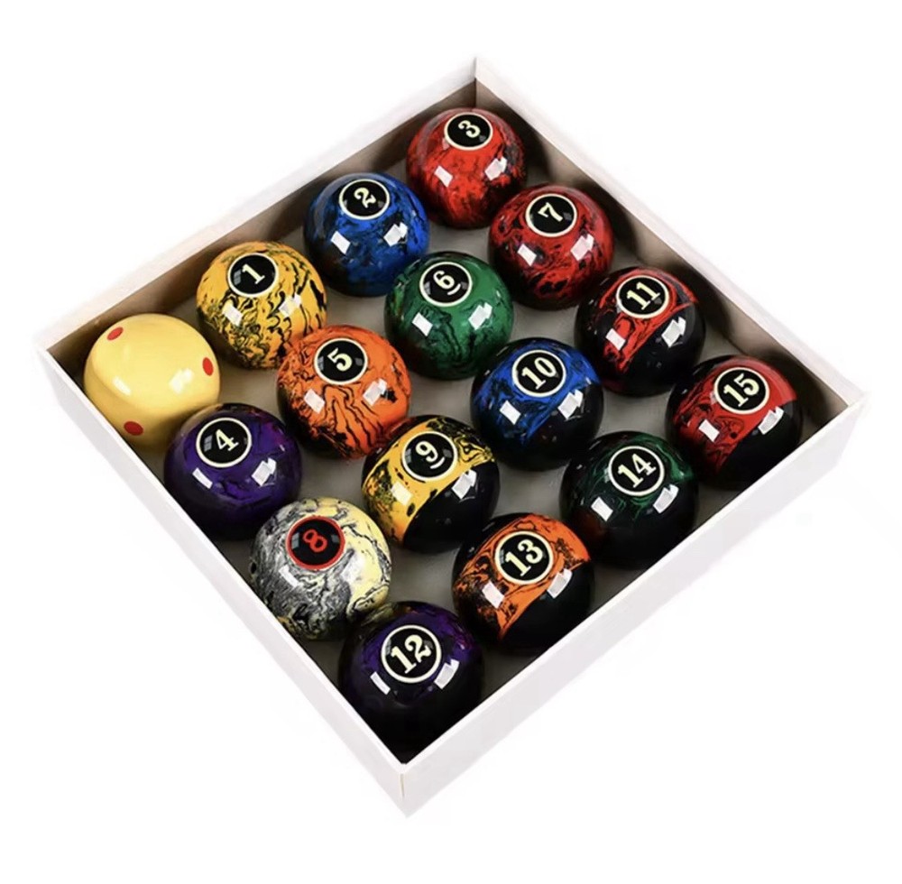 COMPLETE SET BILLIARD BALLS, POOL 16 MARBLES NEW
