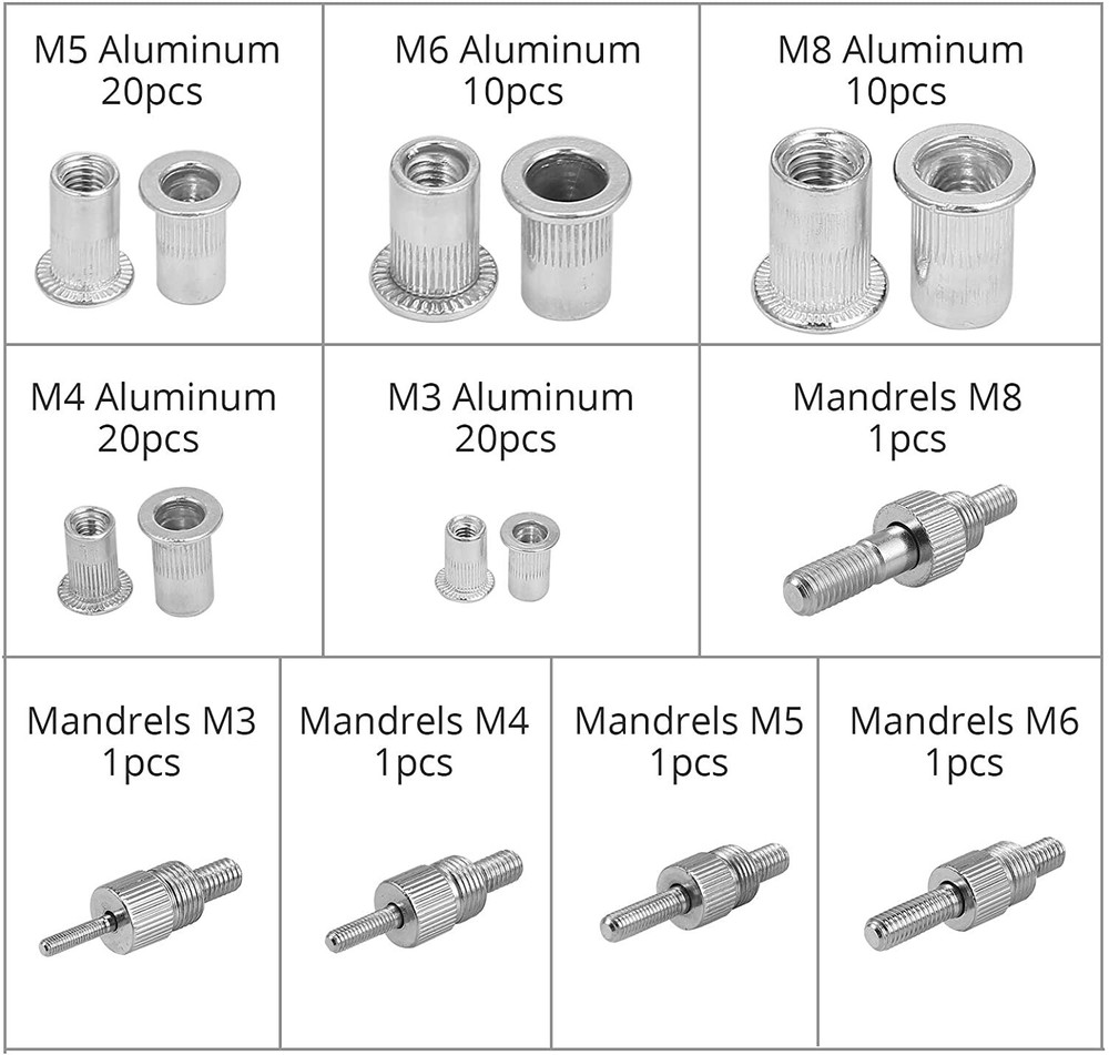 86 Pcs Threaded Nut Rivet Gun M3-M8 Insert Tool Riveter Rivnut Nutsert Riveting