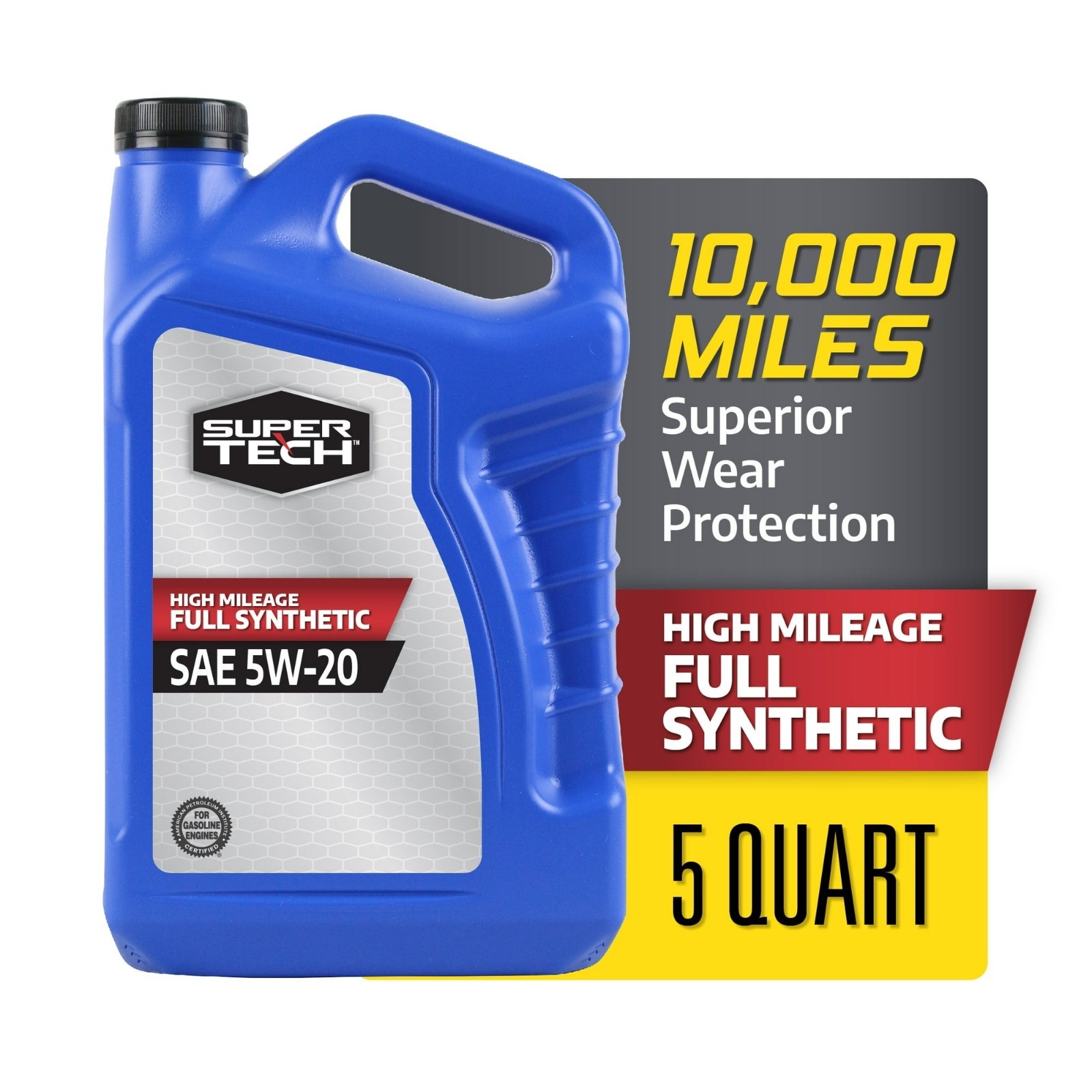 Super Tech High Mileage Full Synthetic SAE 5W-20 Motor Oil, 5 Quarts