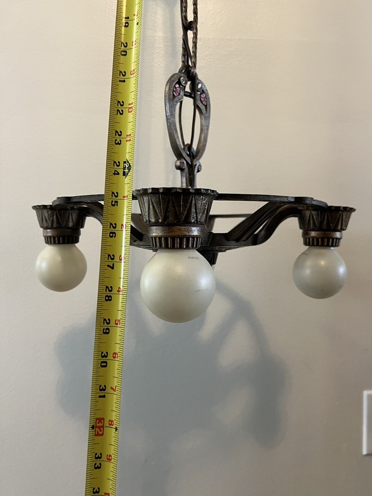 Antique Four Socket Polychrome Chandelier Fixture Rare SH2