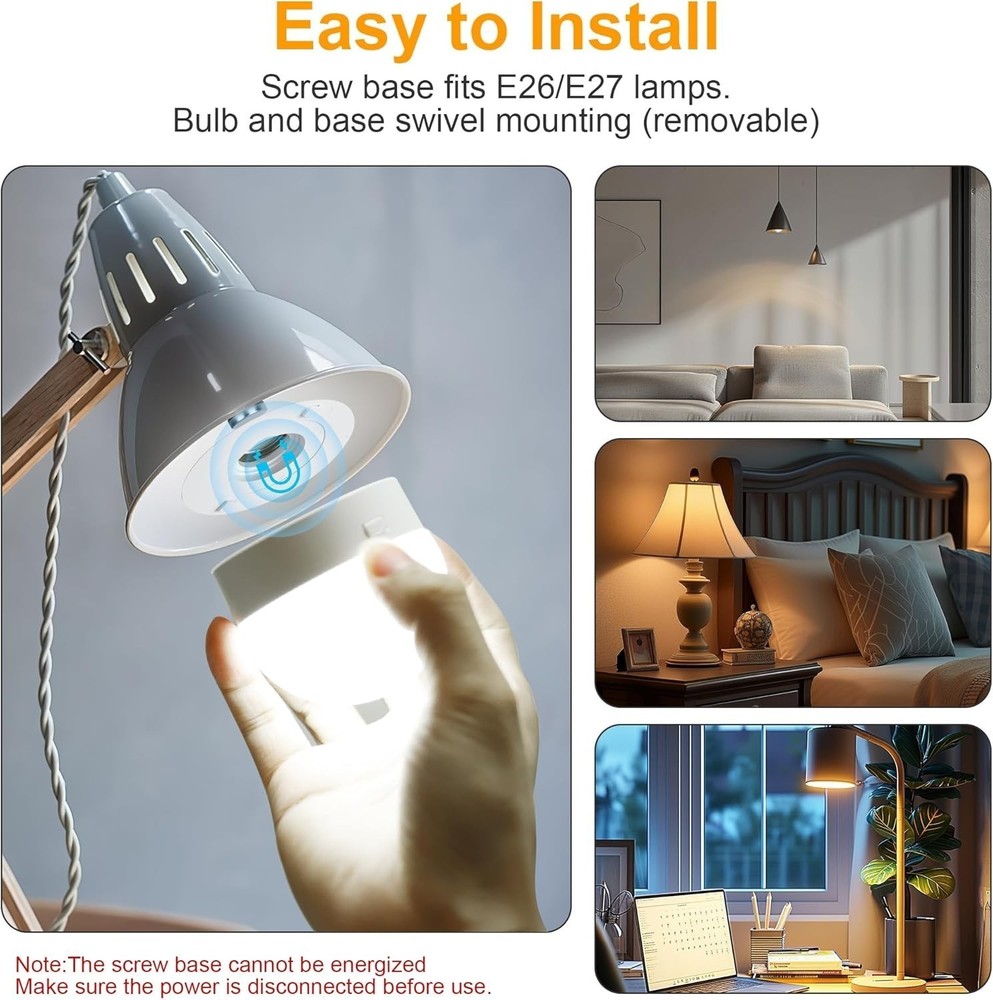 1/2PCS E26 Rechargeable Light Bulbs with Remote Control Timer and 3 Color Tem...