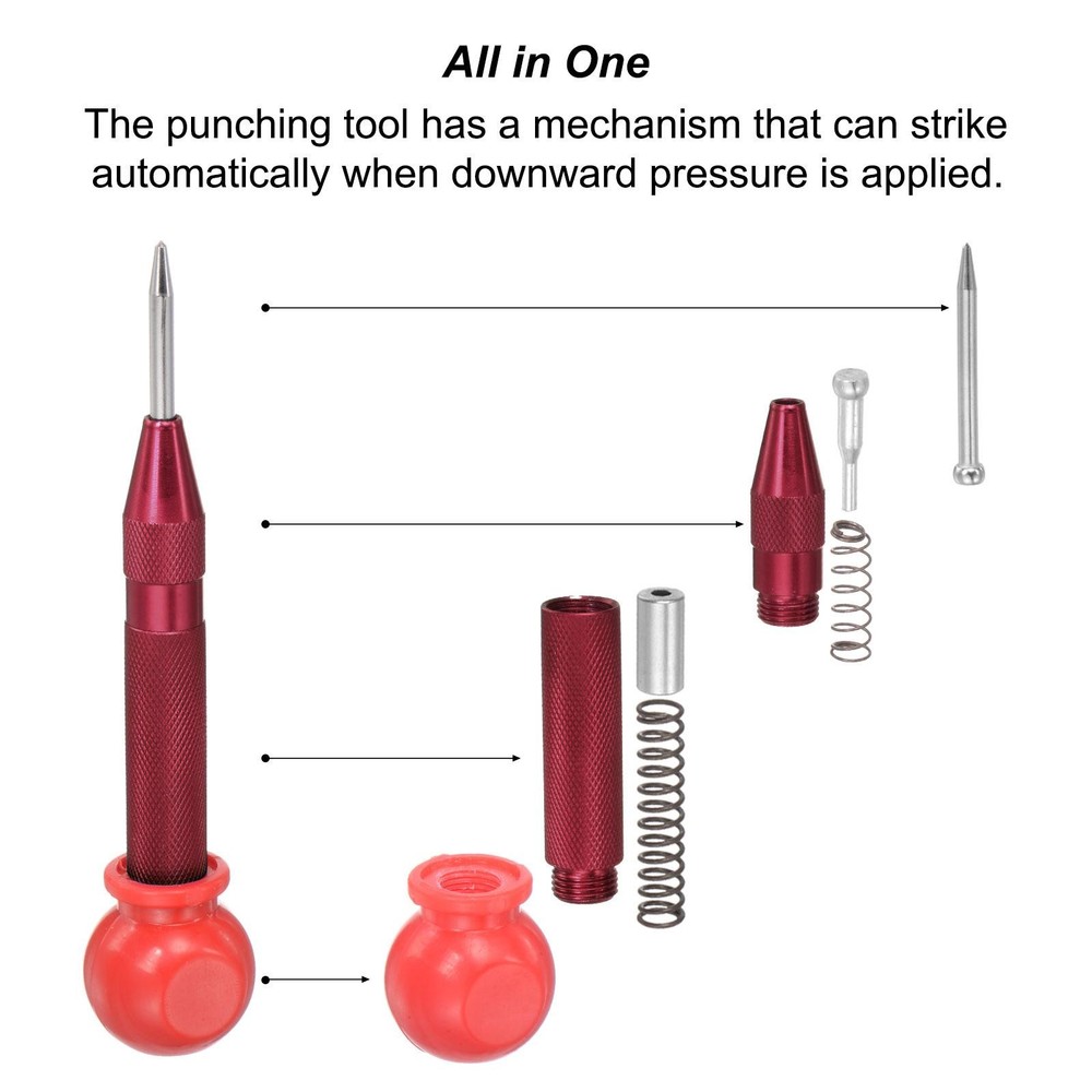 5" Spring-Loaded Automatic Center Hole Punch Puncher Red with Cap 2pcs