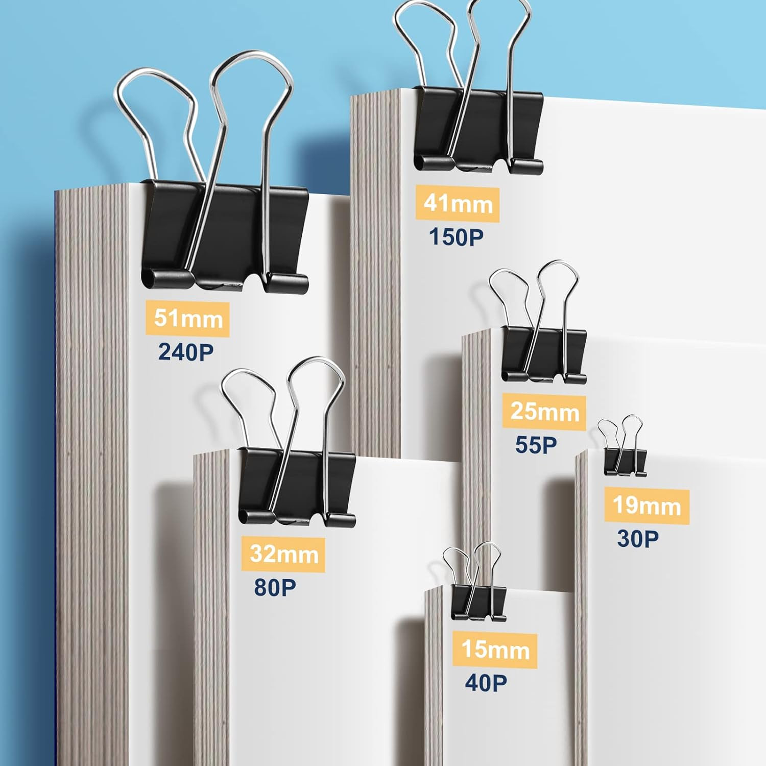 208 PCS Binder Clips Paper Clamps Assorted Sizes, Metal Paper Binder Clip, Black