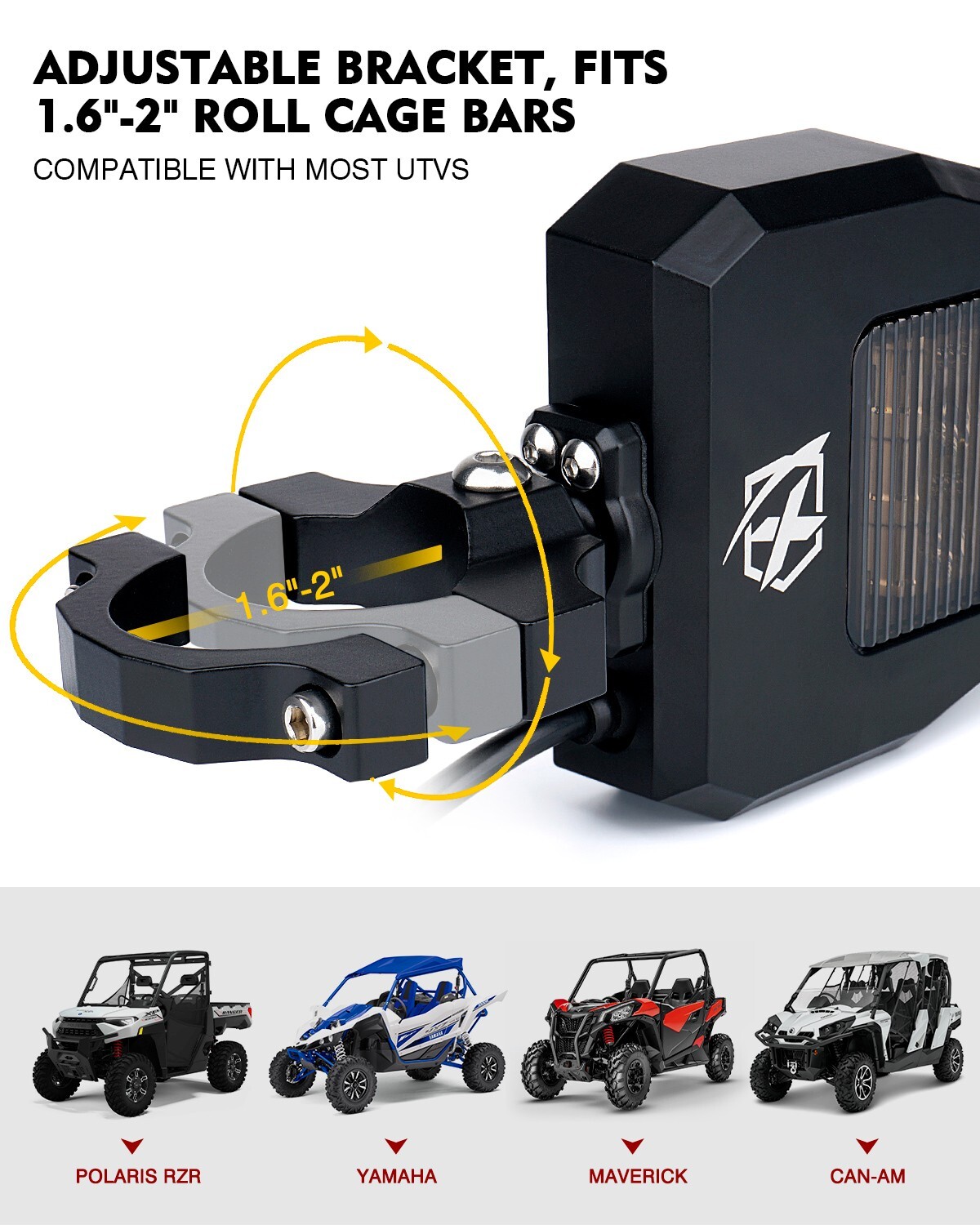 UTV Rear View Side Mirrors w/ Light for Polaris RZR Can-Am Maverick X3 1.6"-2"