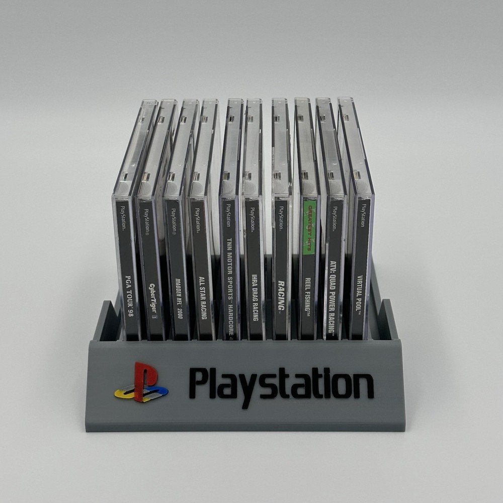 PS1 Style Game Storage Rack Display Stand Gray 3D Printed Holder