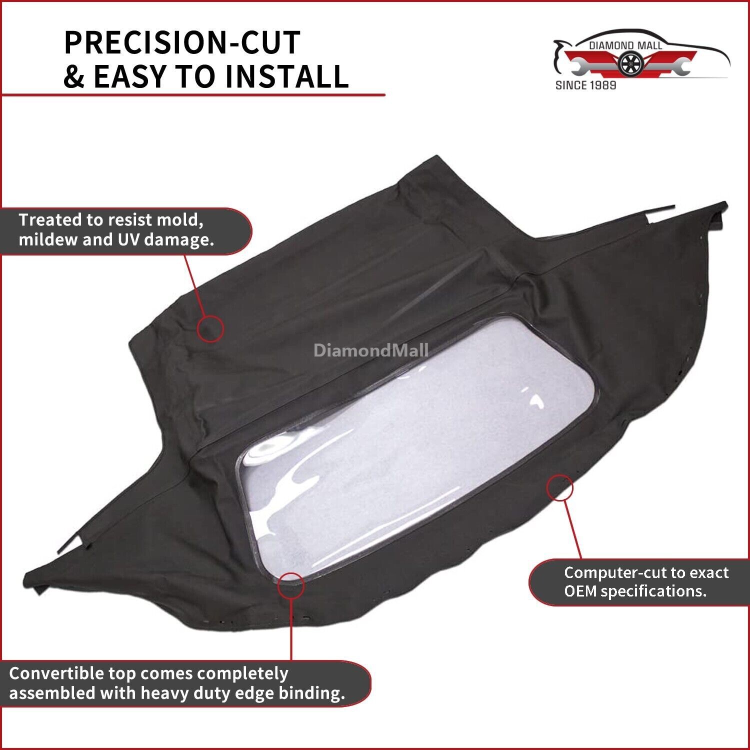 Convertible Soft Top for 1990-2005 Mazda Miata w/DOT Plastic Window Cabrio Vinyl