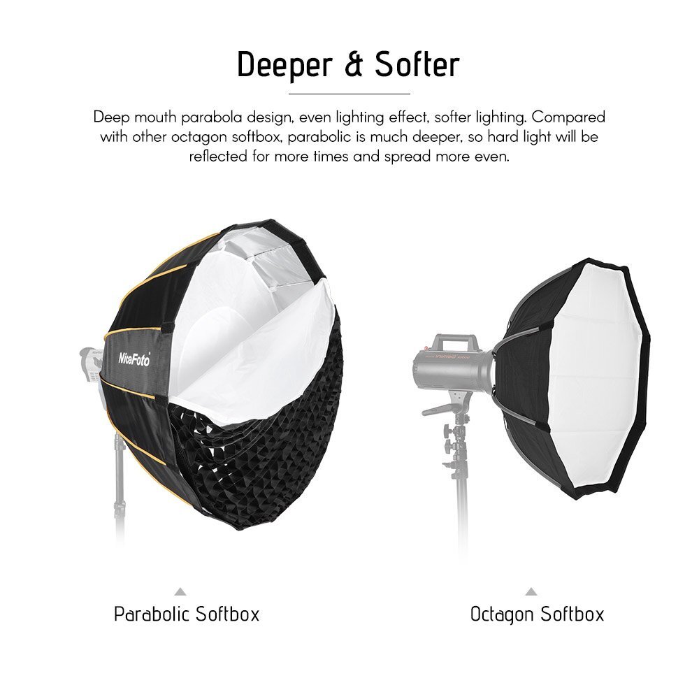 US NiceFoto 120cm Quick Set-up Grid Deep Parabolic Folding Softbox Bowens Mount