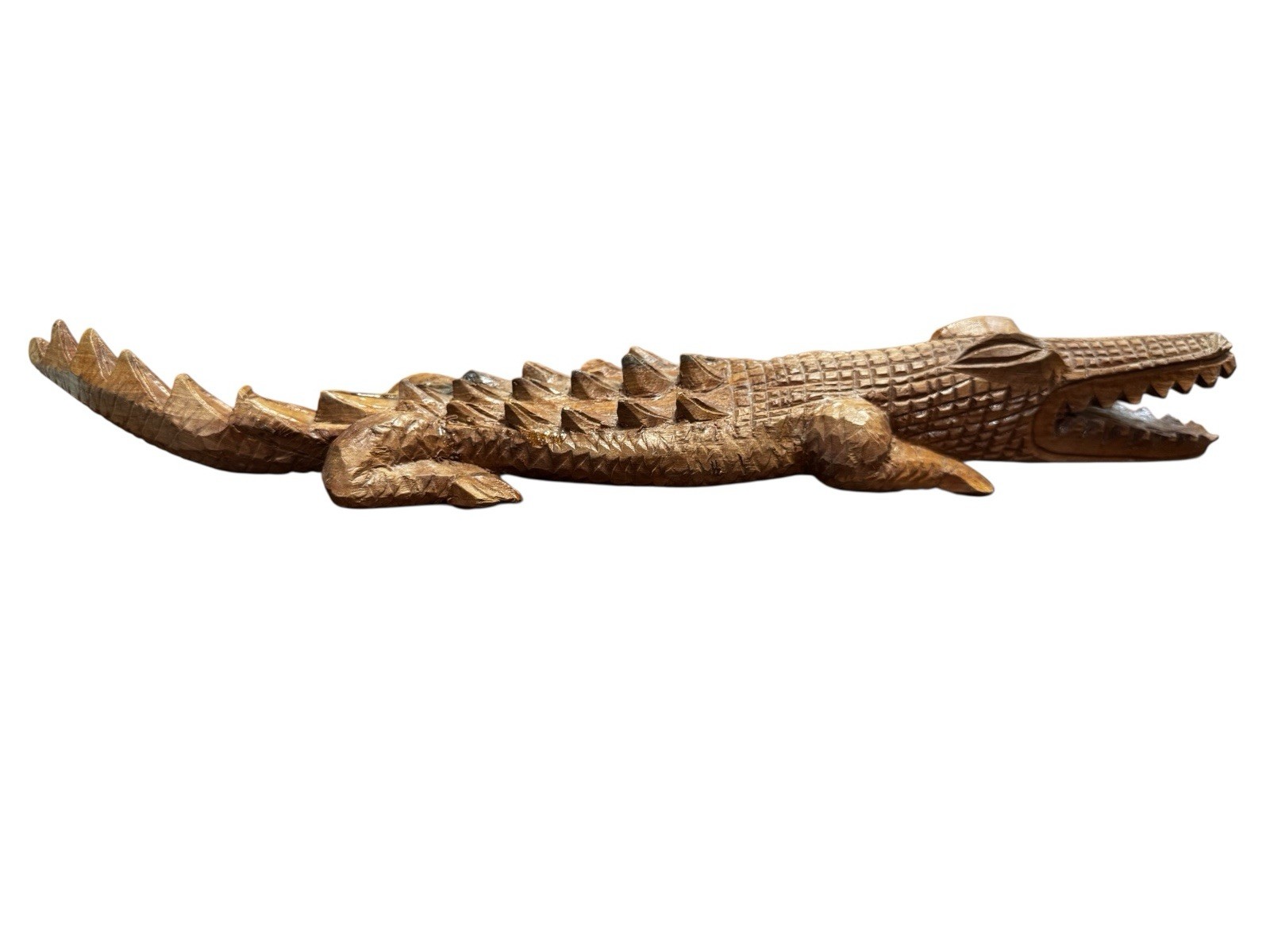 Vintage Hand-carved Wooden Crocodile Sculpture Very Detailed, Beautiful 17”