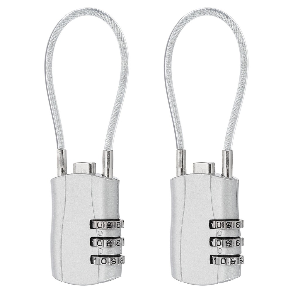2 Pcs 3 Digit Luggage Cable Combination Lock with 5" Long Cable, Silver
