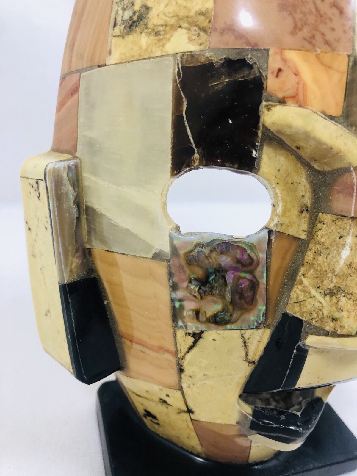 Mexican Mayan Aztec Ceremonial Burial Mask Mother Of Pearl Mosaic Sculpture