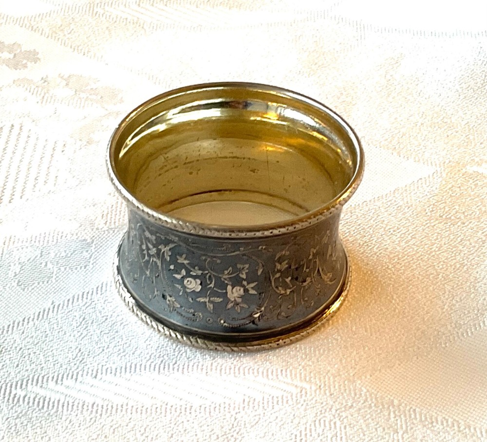Antique sterling silver NIELLO napkin ring