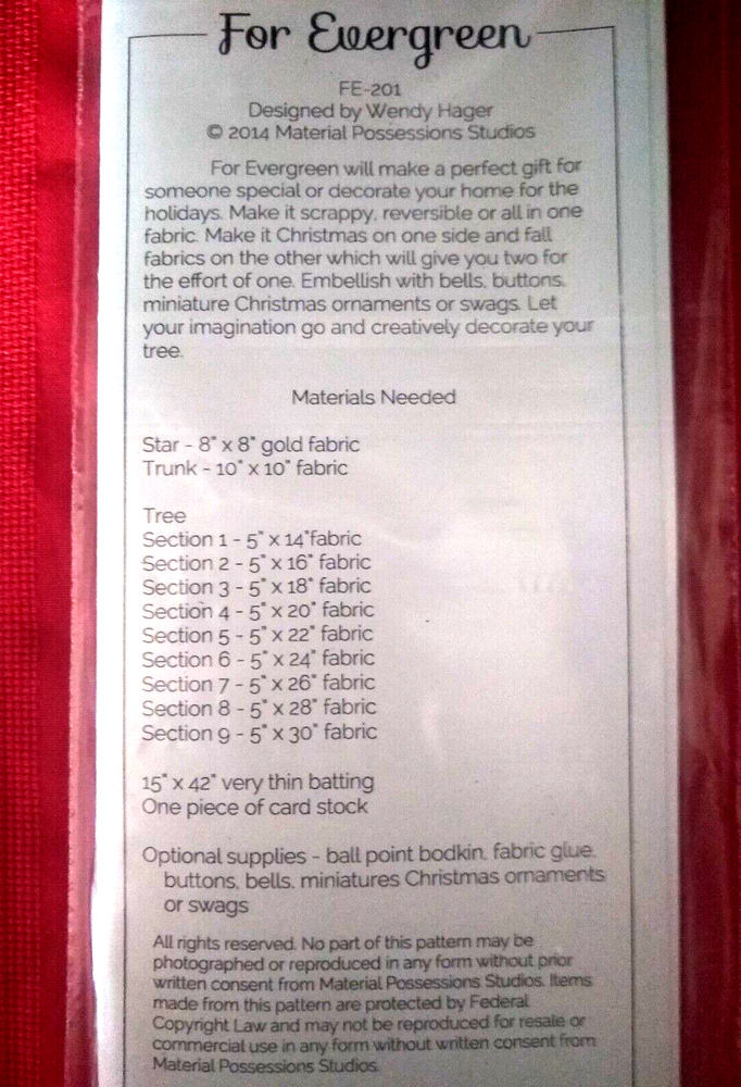 MP Studios Christmas Tree Sewing Pattern For Evergreen New FE-201
