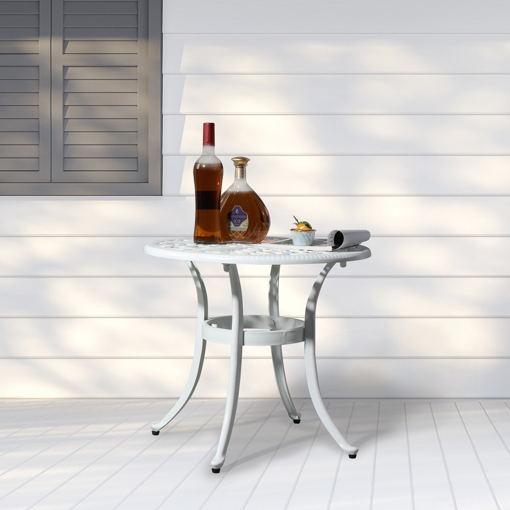 Phoenix Cast Aluminum Round Table, Patio End Table, Side Table
