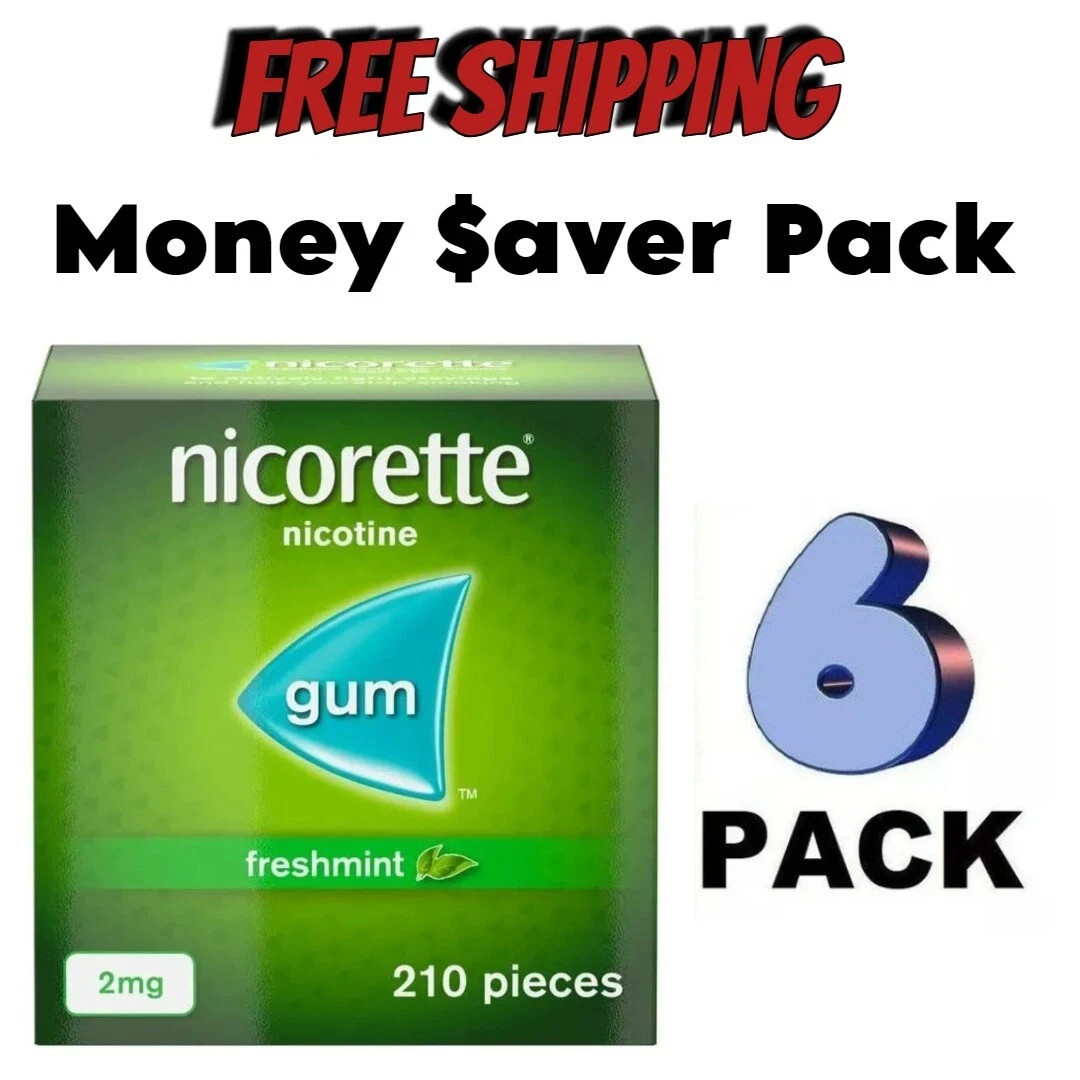 6 x Nicorette Fresh mint Gum 2Mg 210 Pieces PACK OF 6