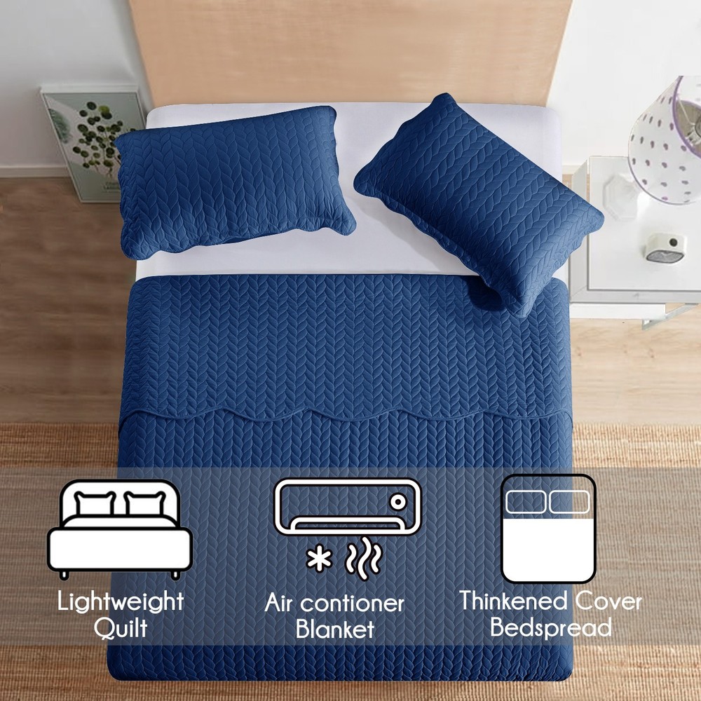 3 Piece Quilted Bedspread Set Soft Reversible Comforter Bedding Sets Queen King