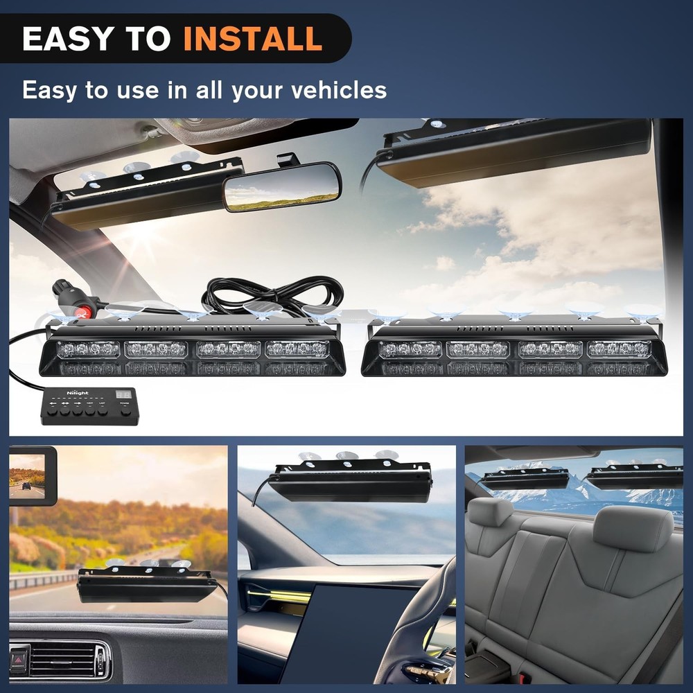 Nilight 32LED Amber Blue Emergency Dash Strobe Lights with Controller Suction...