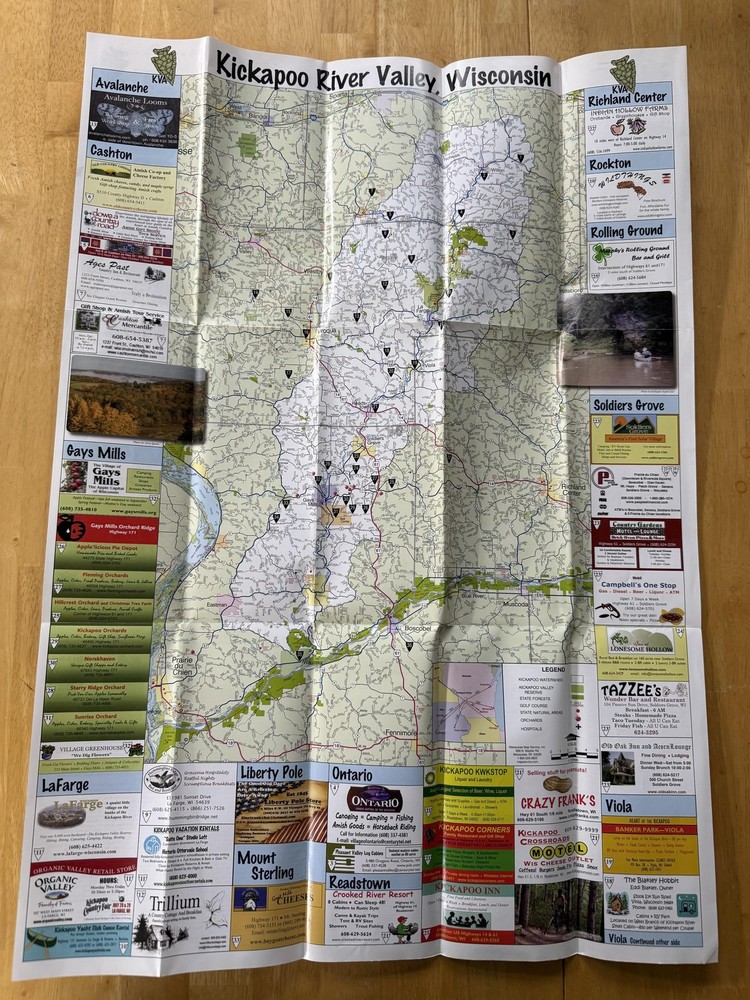 Kickapoo River Valley Wisconsin Map 2007 Travel Guide Folded Brochure USA