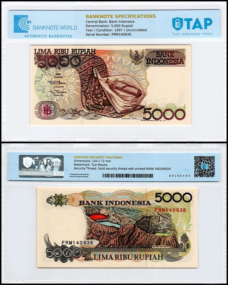 Indonesia 5000 Rupiah, 1997, P-130f, UNC, Authenticated