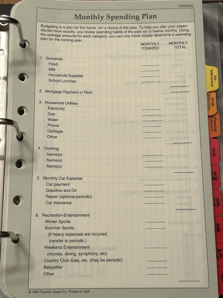 1990s Franklin Quest Planner 3 Ring Binder With Pages