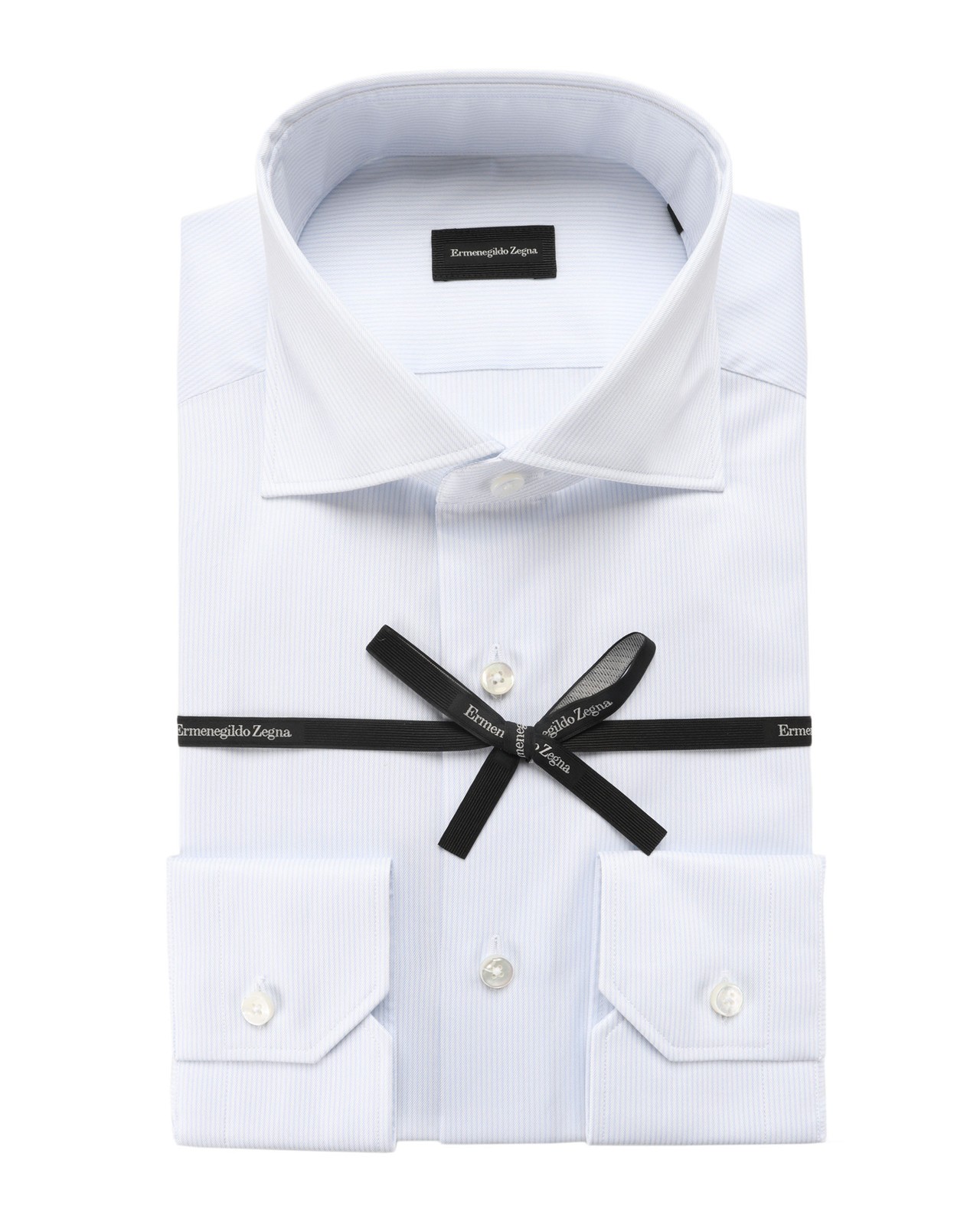 NWT ERMENEGILDO ZEGNA DRESS SHIRT blue white cotton striped luxury 39 15 1/2