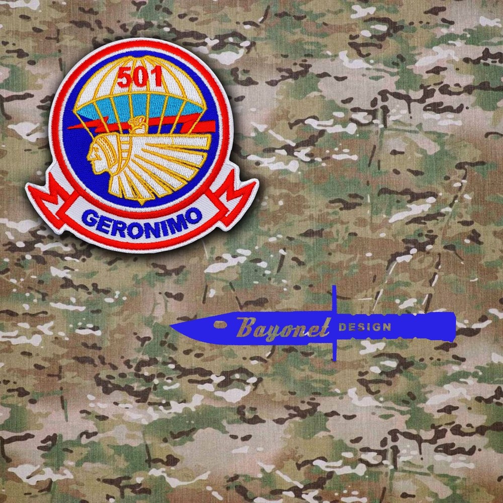 501st Parachute Infantry "Geronimo" Patch - 3 1/2" X 3 7/8" Hook & Loop backing