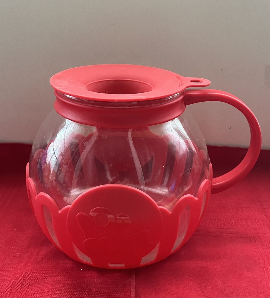 ECOLUTION MICRO-POP MICROWAVE 3QT HANDLED POPCORN POPPER GLASS & RED SILICONE
