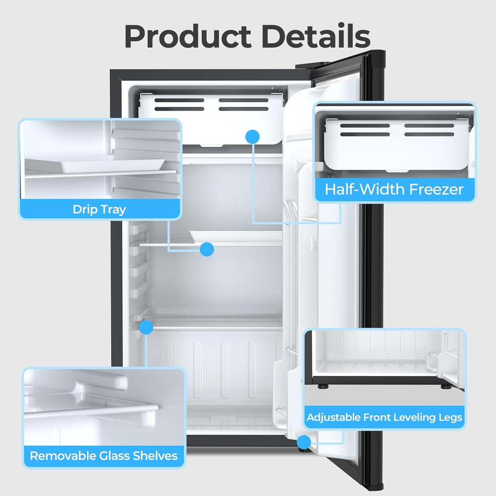 3.2 Cu.Ft. Mini Fridge with Freezer, Small Refrigerators with Adjustable Thermos