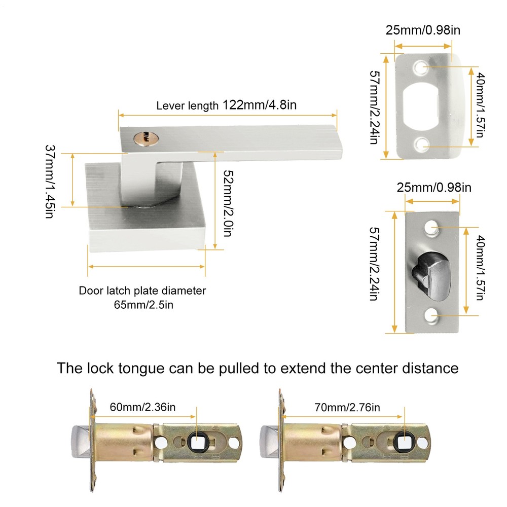 12pcs Silver Square Door Lever Handle Privacy Passage Interior Lock