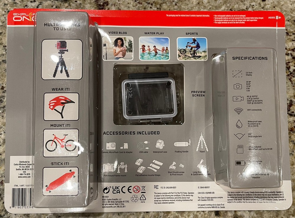 Explore One 4K Action Camera with WiFi Bundle- Brand New