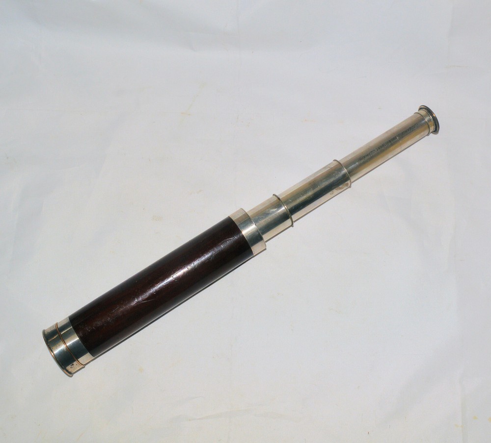 Three draw silver plate telescope – Adams.