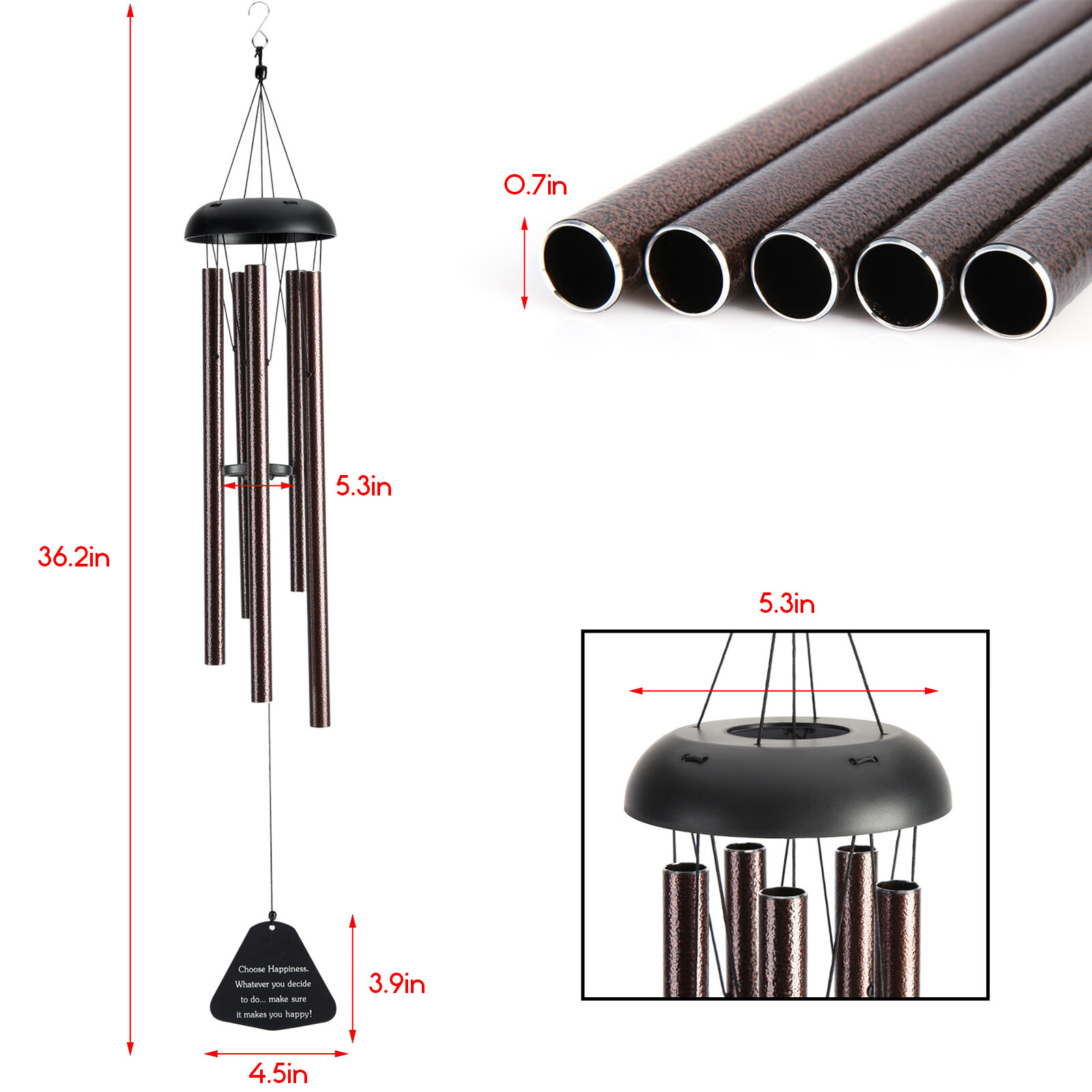36" Wind Chimes Outdoor Deep Tone Windchime Tuned Garden Decoration Adjustable