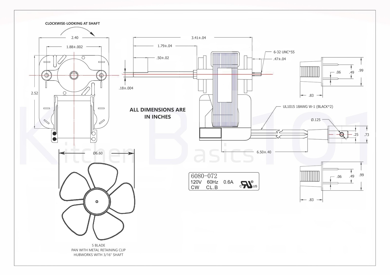 Kitchen Basics 101 S1200A000 Universal Bathroom Vent Fan Electric Motor...