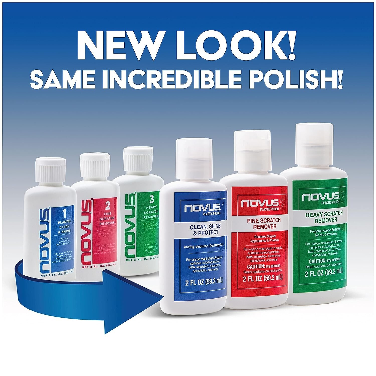 Novus Plastic Polish Kit #1, #2, and #3, 8oz. Each with 6 Polish Mates