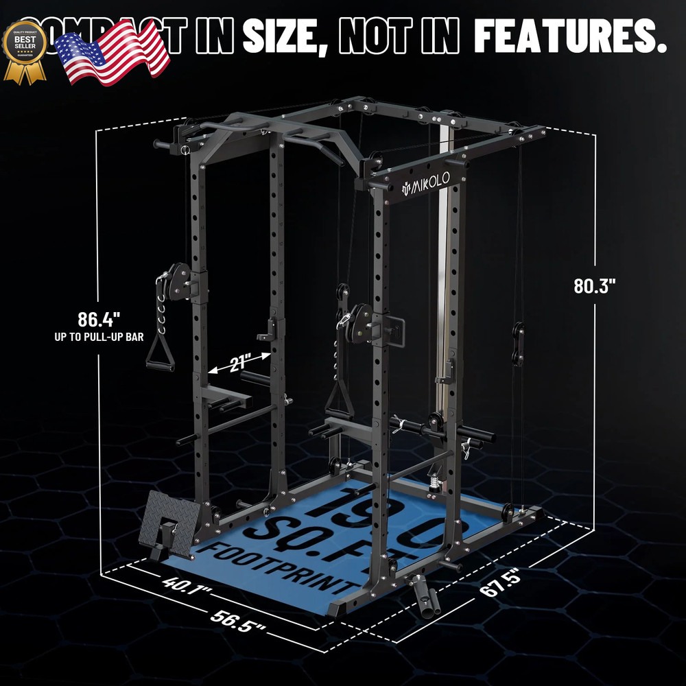 Power Rack Cage Weight Rack with Cable Crossover Machine,Multi-Function