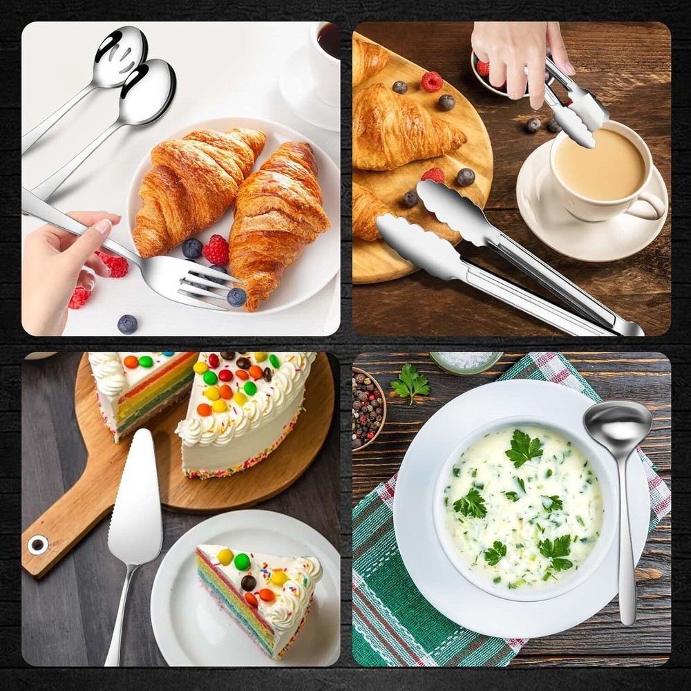12 Pieces Serving Utensils Include Large Serving Spoons,Slotted Serving Spoon...