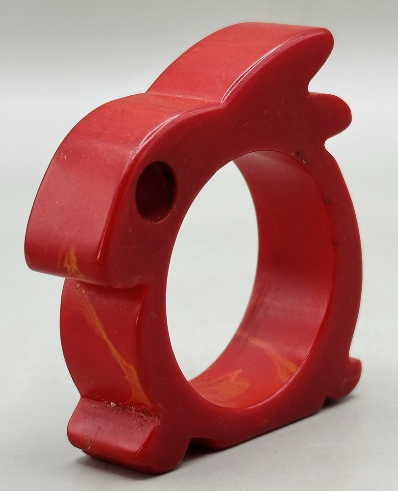 Vintage Mid-century Bakelite ruby red rabbit napkin ring