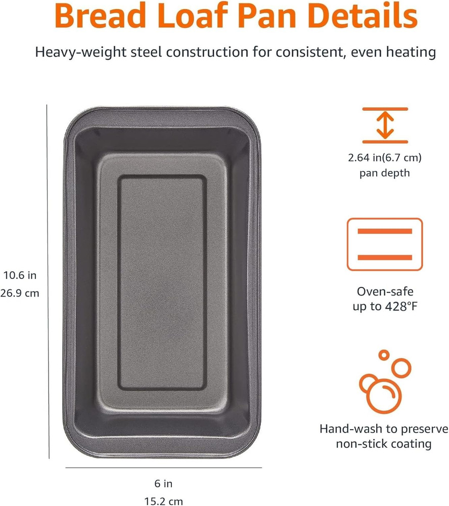 Rectangular Nonstick Bread Loaf Pan for Baking Meatloaf with Even Heat Distribut