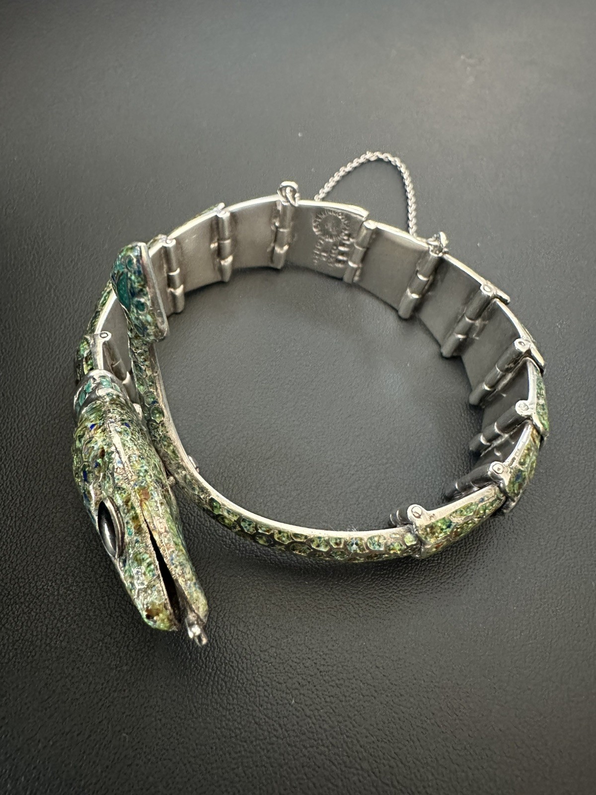 Margot de Taxco Enameled Sterling Silver Serpent Bracelet Mid-Century Modern