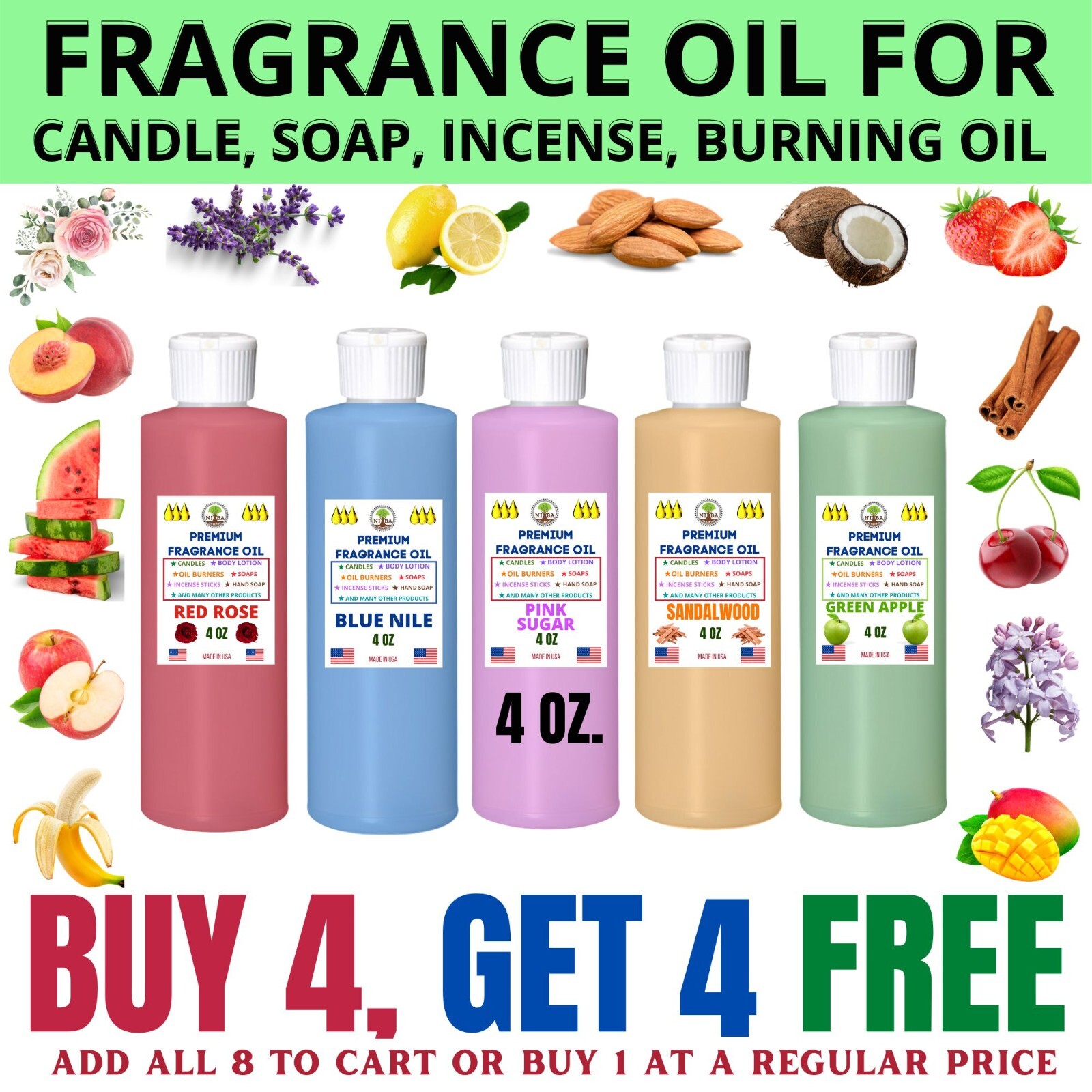 4 oz. Fragrance Scented Oil - Soap Burning Bath Bomb Candle Incense making Oil