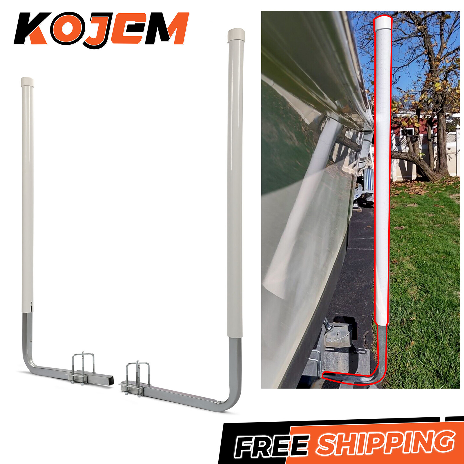 Pair 60" Boat Trailer Zinc-Plated Guide On Post Kit With PVC Poles Covers