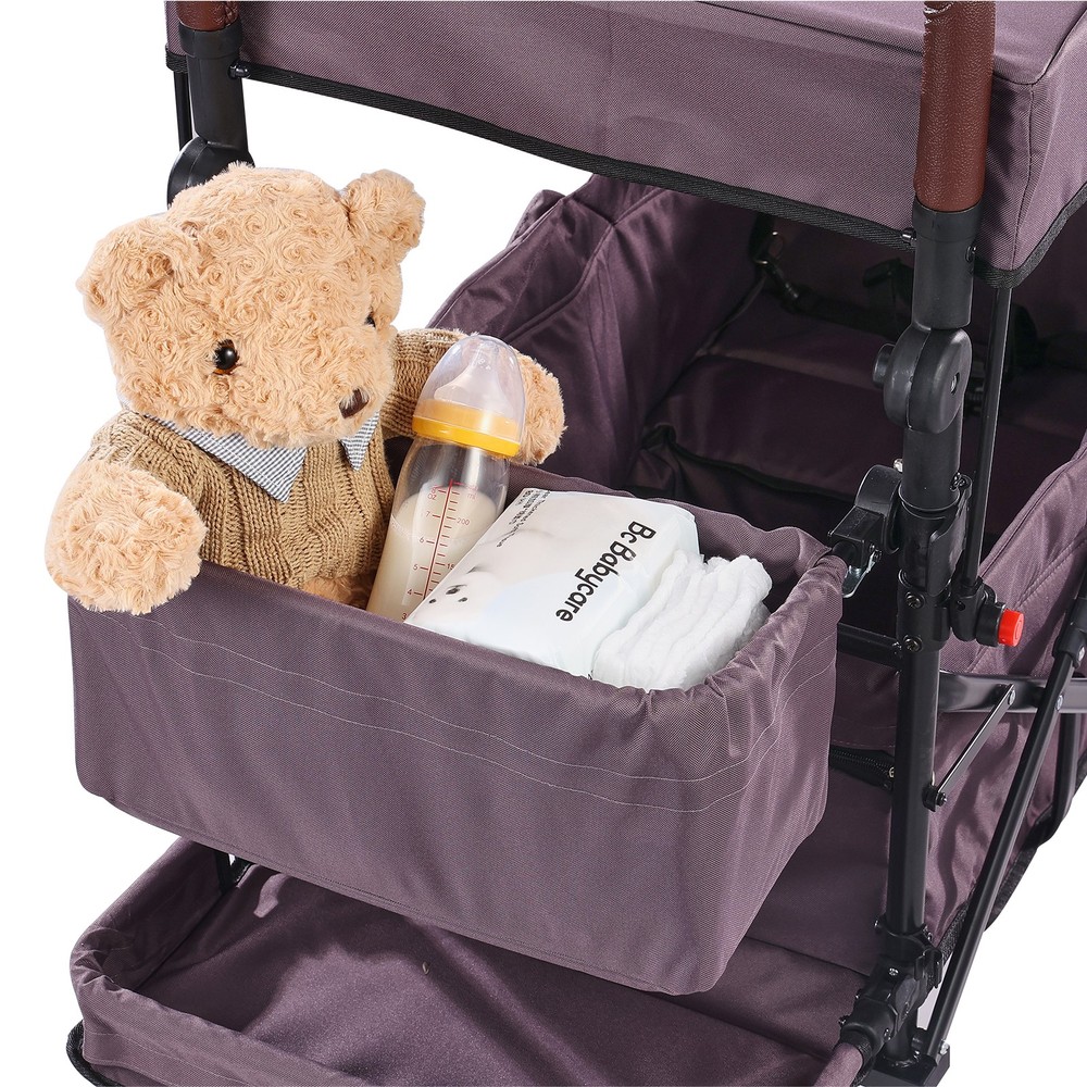 Double Stroller for 2 Kids, Collapsible Wagon with Adjustable Handle & Canopy