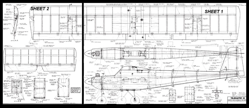 RC Printed Plans and Full size Patterns TELEMASTER 40 Wingspan 73"