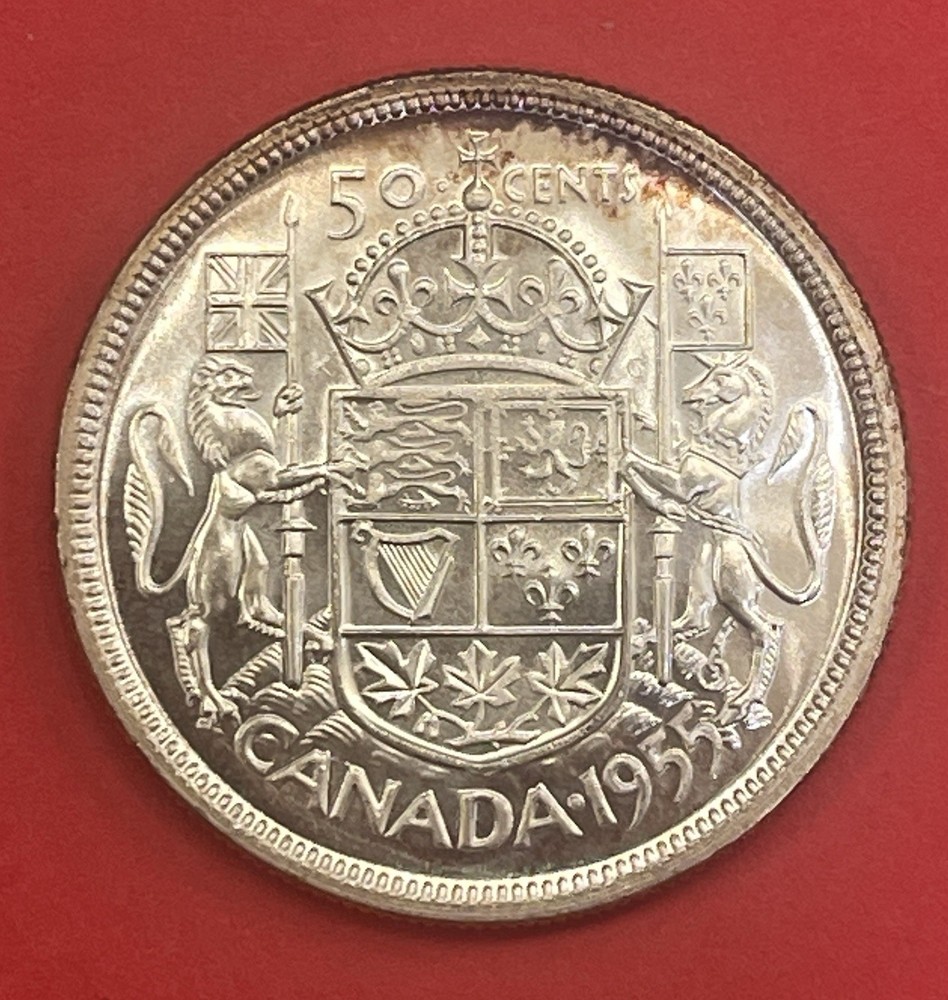 1955 Canada 80% Silver 50 Cents, Half Dollar, Gem Uncirculated.